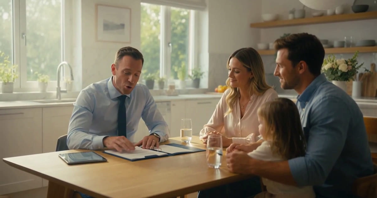 Martin Eichhorn, licensed insurance agent, meeting with an Illinois family at their kitchen table to discuss final expense coverage